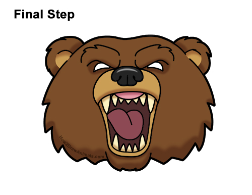 How to Draw a Cartoon Grizzly Bear Head Roaring