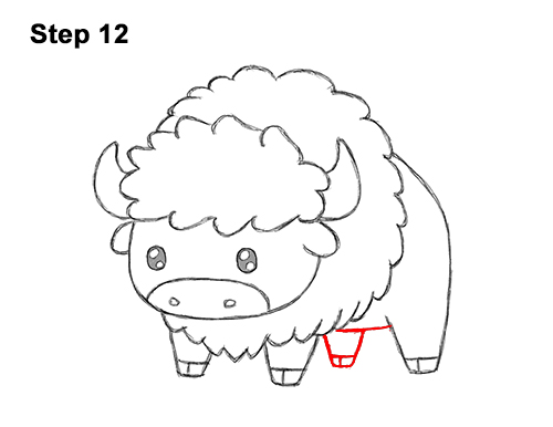 How to Draw Cute Cartoon Bison Buffalo 12