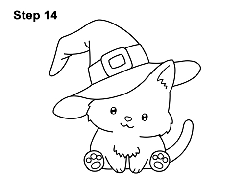 Draw a Cartoon Kitty Cat Hat Halloween 14 How to Draw Cute Cartoon Cat Kitten Witch Hat Halloween 14
