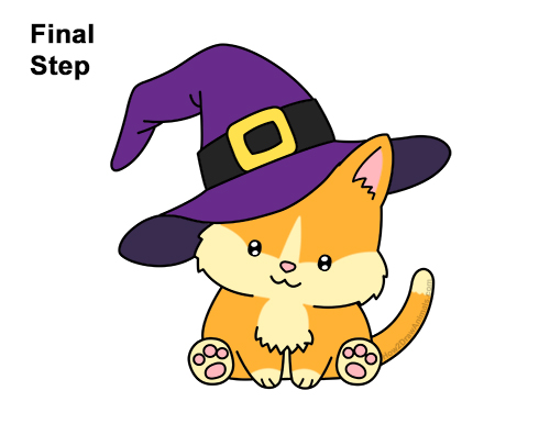 Draw a Cartoon Kitty Cat Hat Halloween How to Draw Cute Cartoon Cat Kitten Witch Hat Halloween