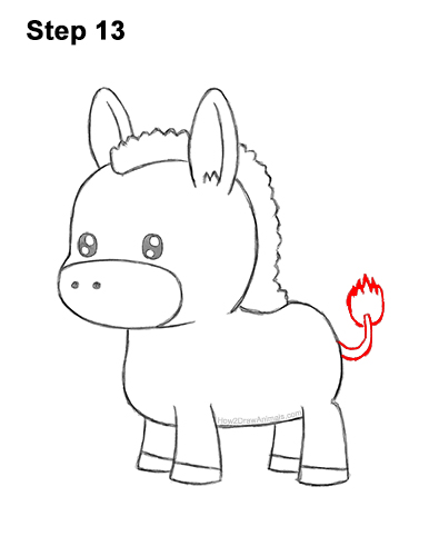 Draw a Cute Cartoon Donkey 13 How to Draw Cute Cartoon Donkey Chibi Kawaii 13