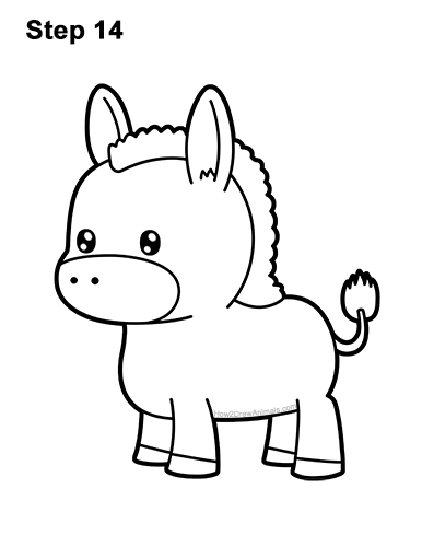 Draw a Cute Cartoon Donkey 14 How to Draw Cute Cartoon Donkey Chibi Kawaii 14
