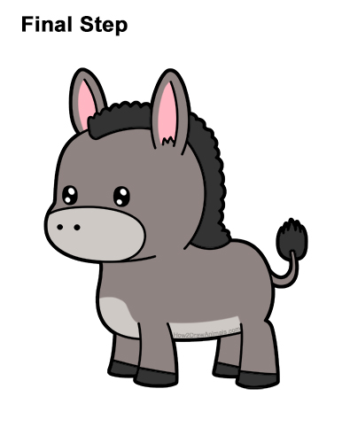 Draw a Cute Cartoon Donkey How to Draw Cute Gray Cartoon Donkey Chibi Kawaii