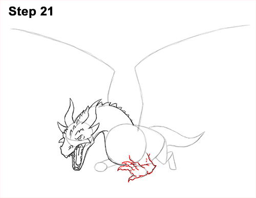 How to Draw Dragon Flying Fire Wings Flames 21