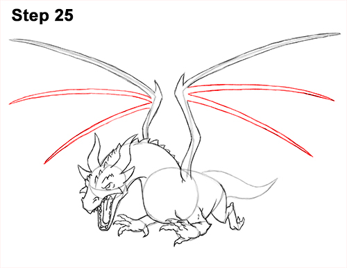 How to Draw Dragon Flying Fire Wings Flames 25
