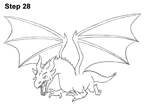 How to Draw Dragon Flying Fire Wings Flames 28
