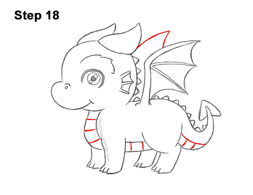 How to Draw a Cute Cartoon Baby Dragon Chibi Kawaii 18
