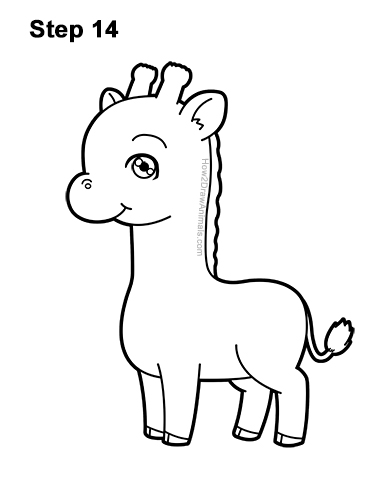 Draw a Cute Cartoon Giraffe 14 How to Draw a Cute Cartoon Giraffe Chibi Kawaii 14