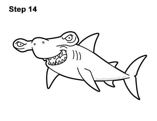 Draw Cartoon Hammerhead Shark 14 How to Draw a Cool Cartoon Hammerhead Shark 14