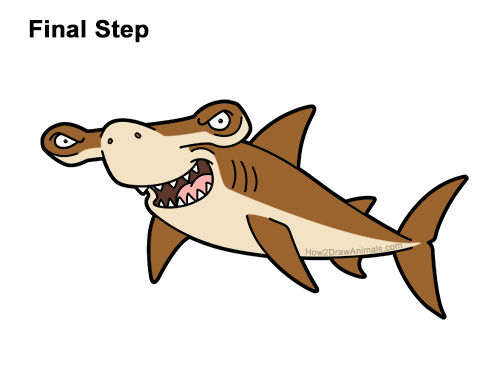 Draw Cartoon Hammerhead Shark How to Draw a Cool Cartoon Hammerhead Shark