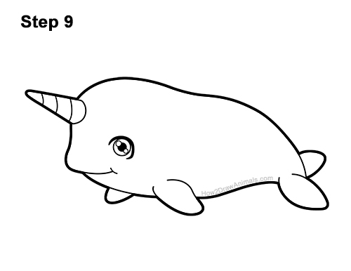 Draw a Cute Cartoon Narwhal 9 How to Draw a Cute Cartoon Narwhal Chibi Kawaii 9