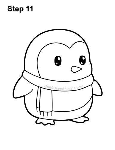 Draw a Cartoon Penguin 11 How to Draw Cute Cartoon Penguin Scarf 11