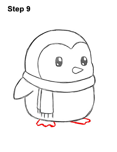 How to Draw Cute Cartoon Penguin Scarf 9