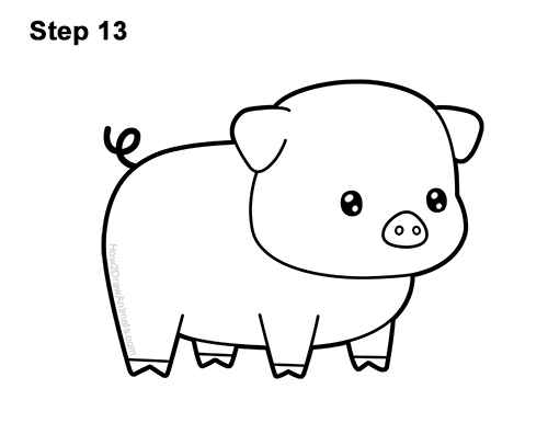 Draw a Cute Cartoon Baby Pig 13 How to Draw Cute Cartoon Pig Chibi Kawaii 13