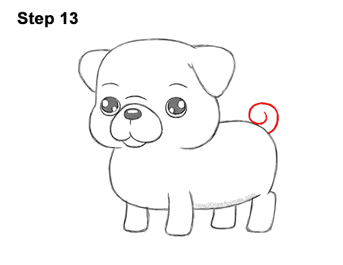 How to Draw Cute Cartoon Pug Puppy Dog Chibi Kawaii 13