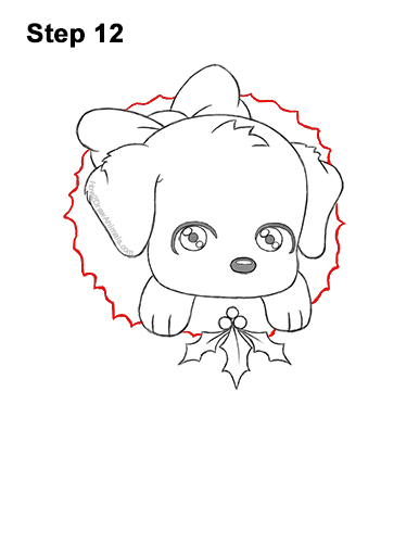 How to Draw a Cute Cartoon Puppy Dog Christmas Stocking Chibi Kawaii 12