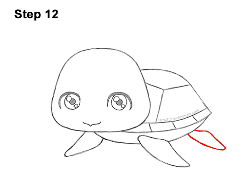 How to Draw a Cute Cartoon Sea Turtle Chibi Kawaii 12
