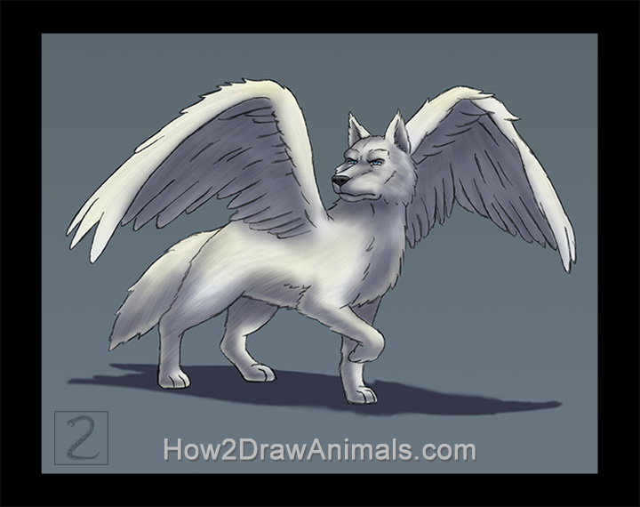 Winged White Wolf Digital Drawing Special Winged White Wolf Digital Drawing