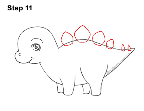 How to Draw a Cute Cartoon Stegosaurus Dinosaur Chibi Kawaii 11