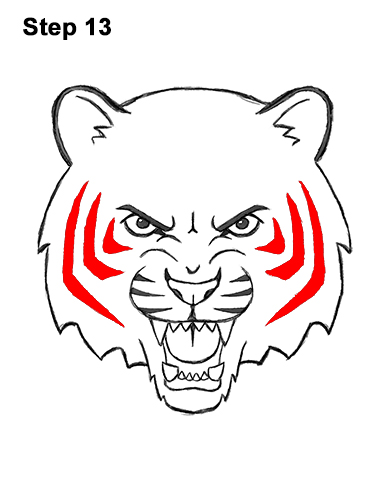 How to Draw Angry Roaring Cartoon Tiger Head 13