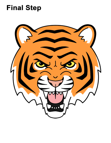 How to Draw Angry Roaring Cartoon Tiger Head 16