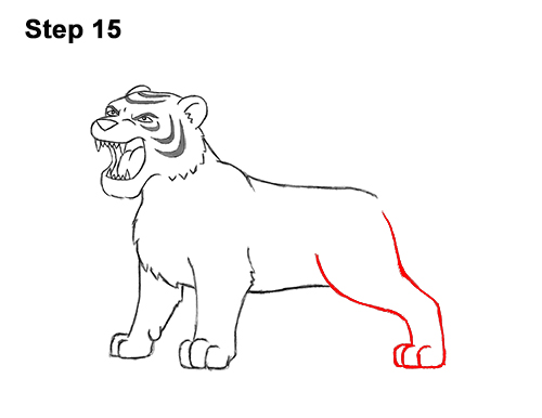 How to Draw Cartoon Tiger Roaring 15