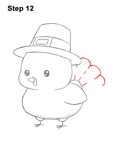 Draw a Cute Cartoon Pilgrim Turkey Thanksgiving 12 How to Draw a Cute Cartoon Pilgrim Hat Turkey Thanksgiving Chibi Kawaii 12