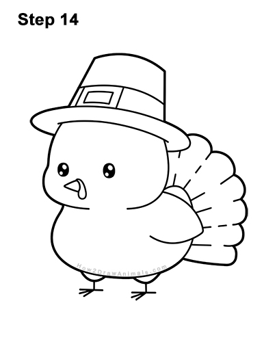 Draw a Cute Cartoon Pilgrim Turkey Thanksgiving 14 How to Draw a Cute Cartoon Pilgrim Hat Turkey Thanksgiving Chibi Kawaii 14