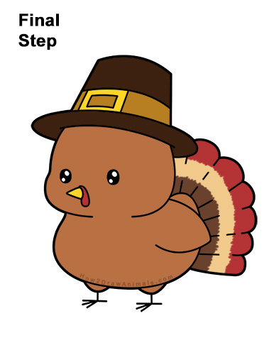 Draw a Cute Cartoon Pilgrim Turkey Thanksgiving How to Draw a Cute Cartoon Pilgrim Hat Turkey Thanksgiving Chibi Kawaii